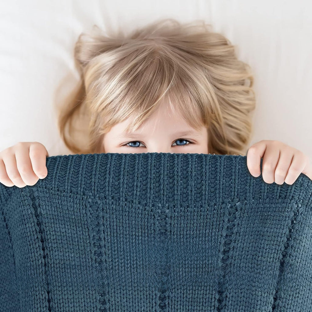 Cable Knit Navy Blue Throw Blanket