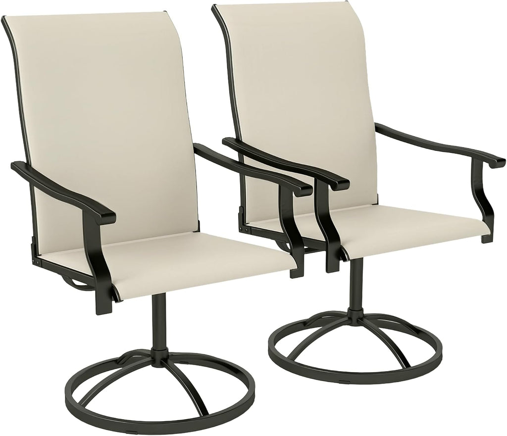 Beige Mesh Swivel Patio Chairs Set of 2