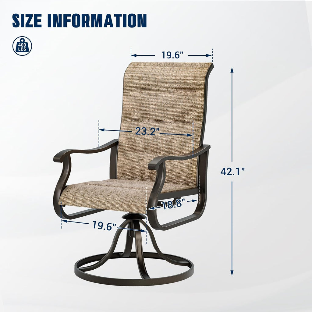 Brown Textilene Swivel Patio Chairs Set of 2