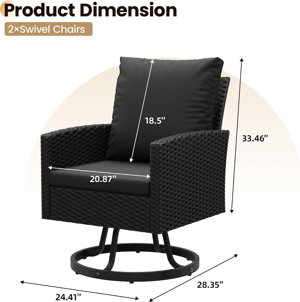 PE Rattan Black Swivel Patio Chairs Set of 2