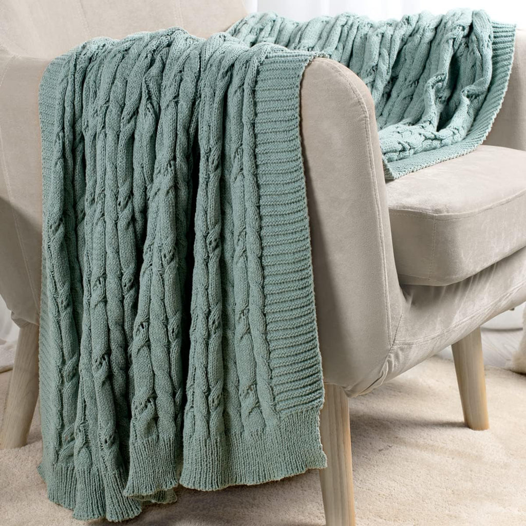 Cable Knit Sage Green Throw Blanket