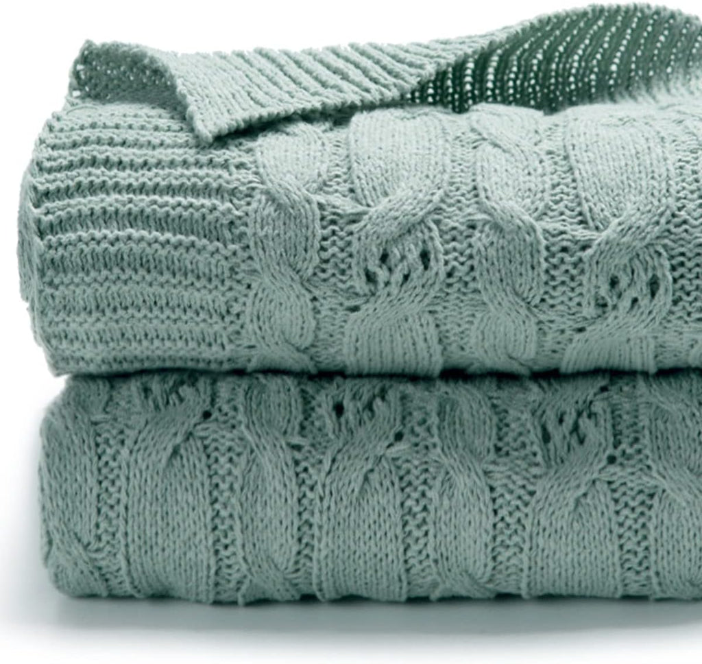 Cable Knit Sage Green Throw Blanket