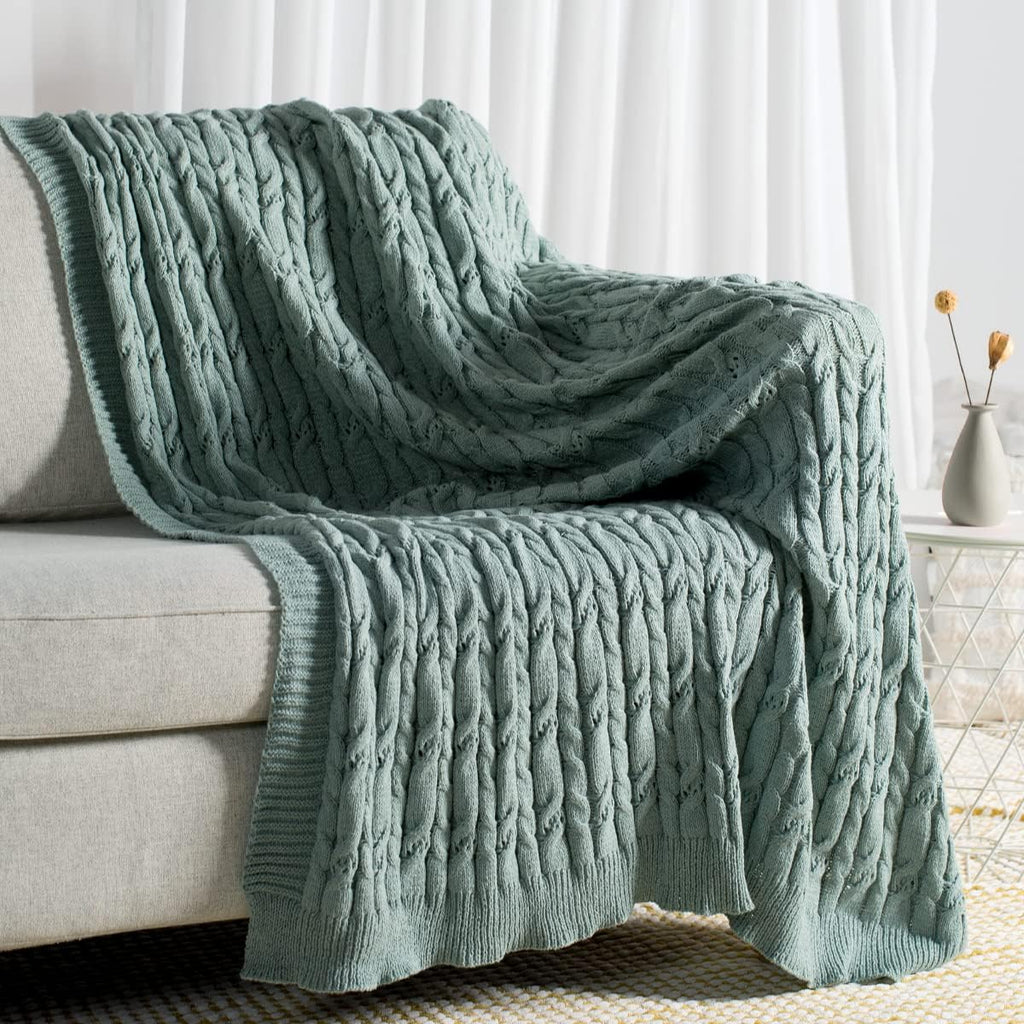 Cable Knit Sage Green Throw Blanket