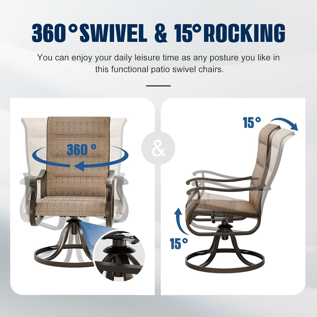 Brown Textilene Swivel Patio Chairs Set of 2