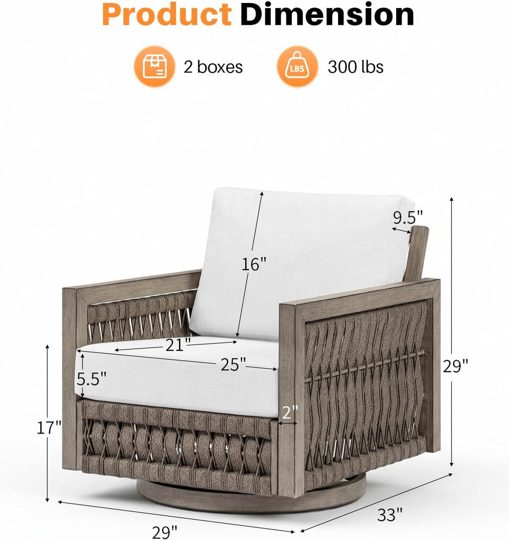 Aluminum Rope Swivel Patio Chair Gray Oak