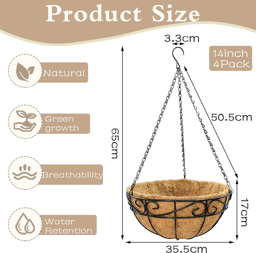 14 Inch Coco Liner Hanging Baskets 4 Pack