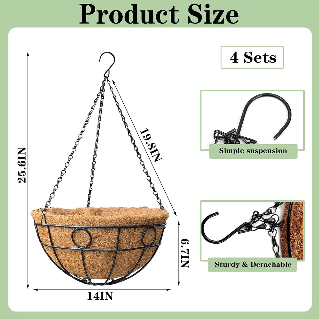 Black Metal Hanging Planter Baskets 4 Pack