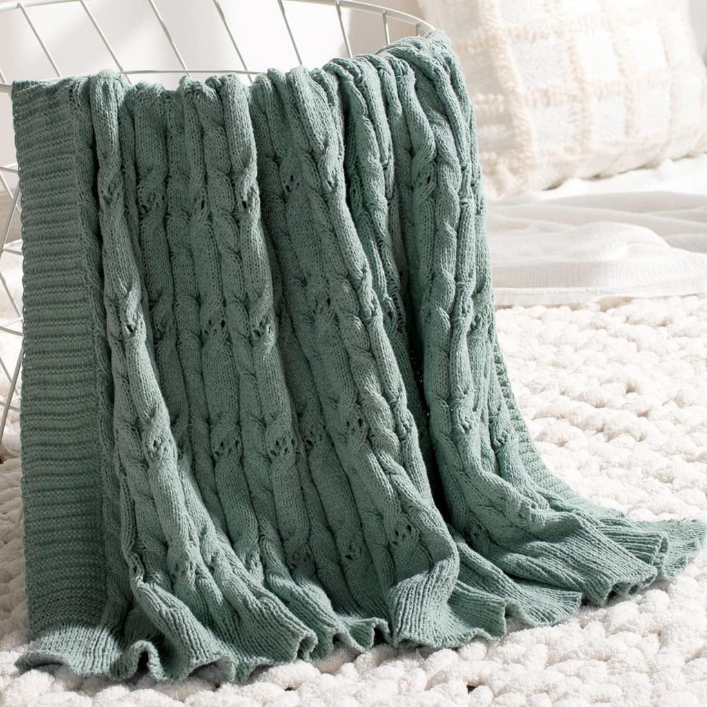 Cable Knit Sage Green Throw Blanket