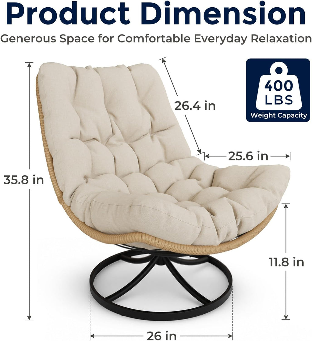 Beige Wicker Swivel Egg Patio Chair