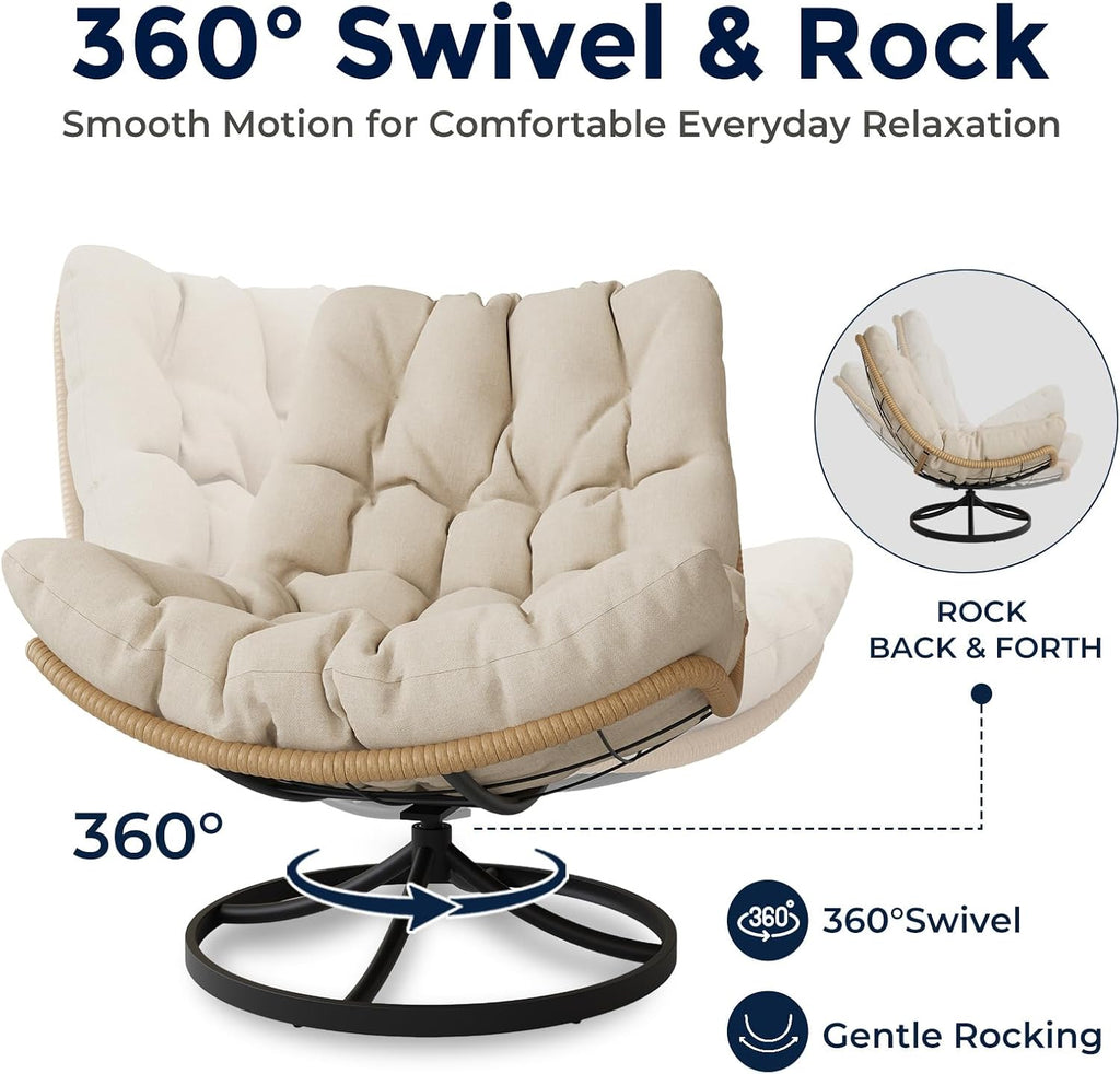 Beige Wicker Swivel Egg Patio Chair