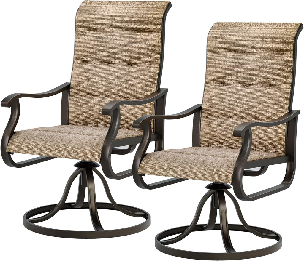Brown Textilene Swivel Patio Chairs Set of 2