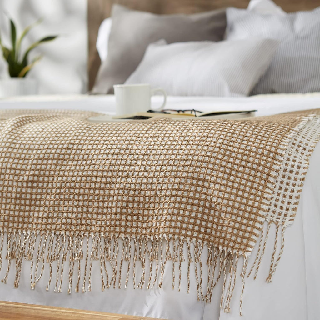 Waffle Knit Stone Throw Blanket