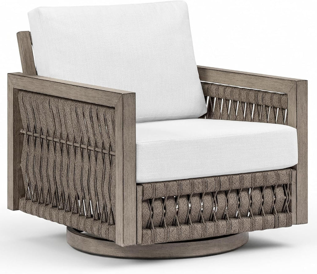Aluminum Rope Swivel Patio Chair Gray Oak