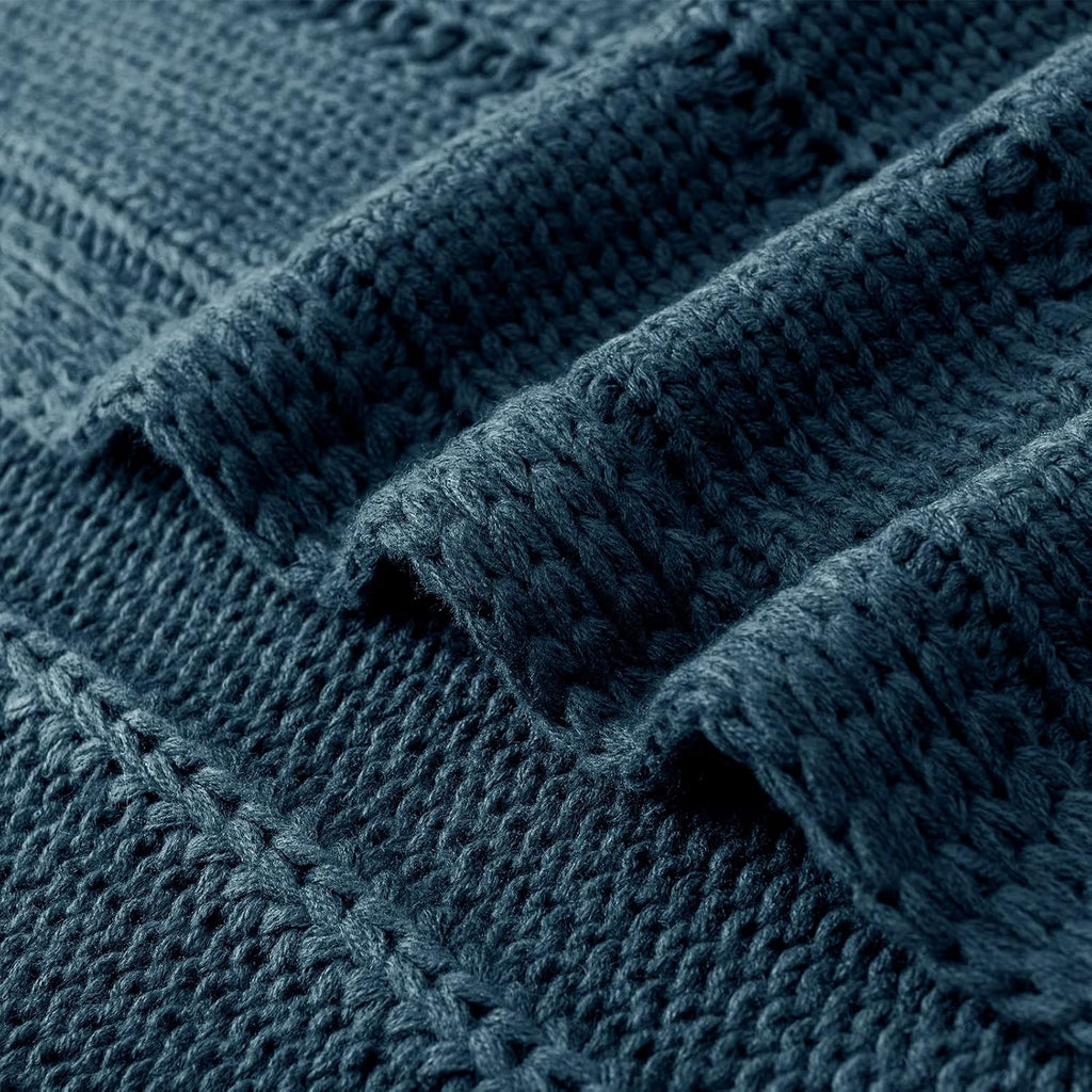 Cable Knit Navy Blue Throw Blanket