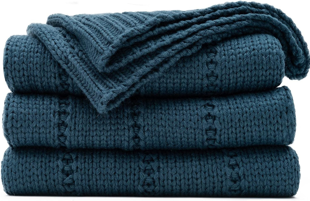 Cable Knit Navy Blue Throw Blanket