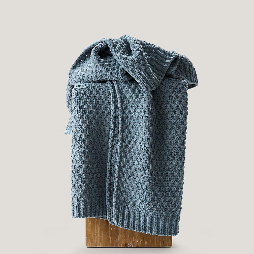 Chunky Chenille Stormy Blue Throw Blanket