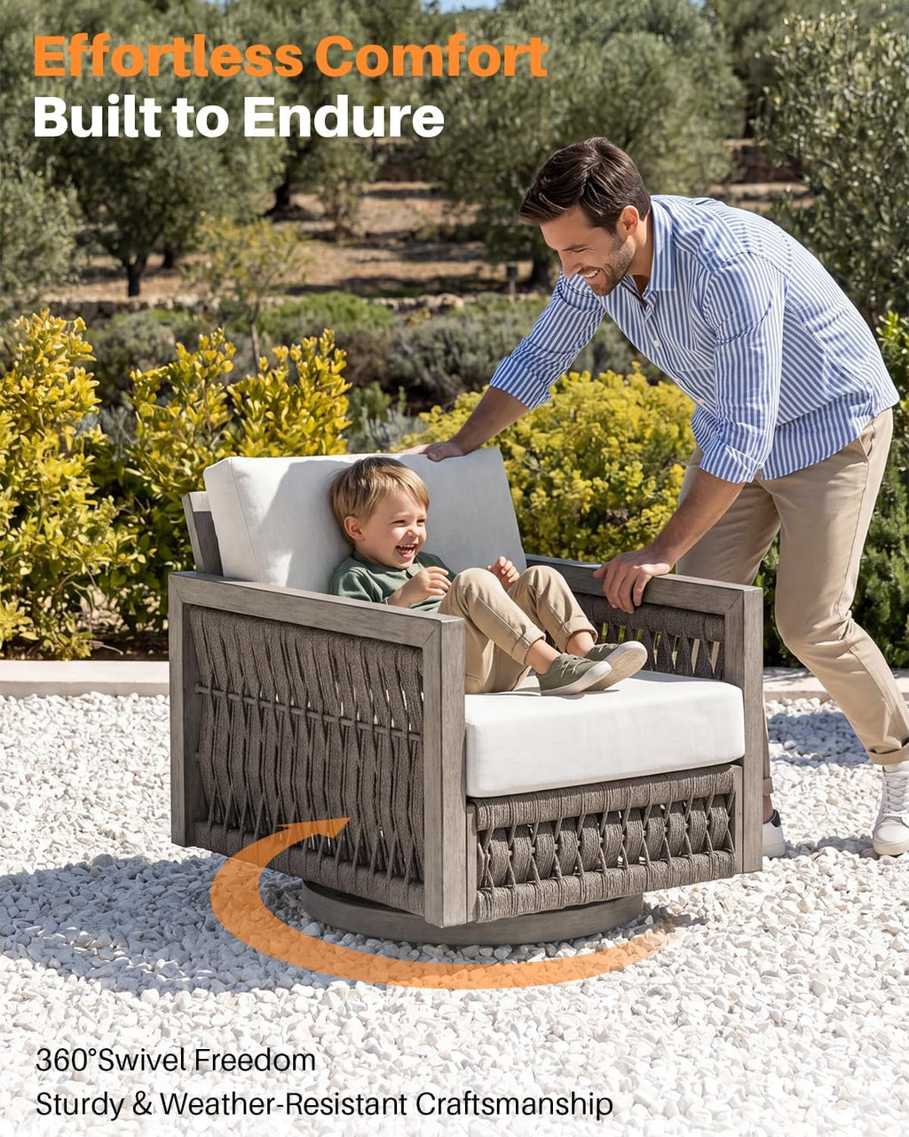 Aluminum Rope Swivel Patio Chair Gray Oak