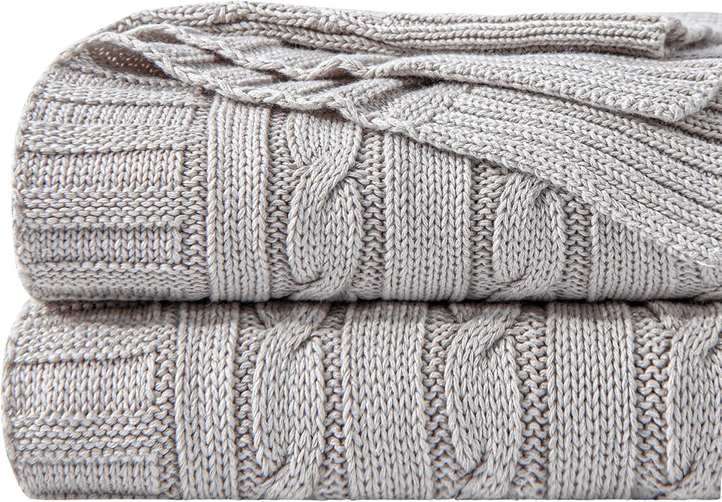 Cotton Cable Knit Silver Grey Throw Blanket