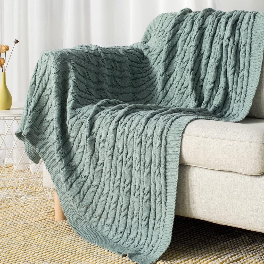 Cable Knit Sage Green Throw Blanket