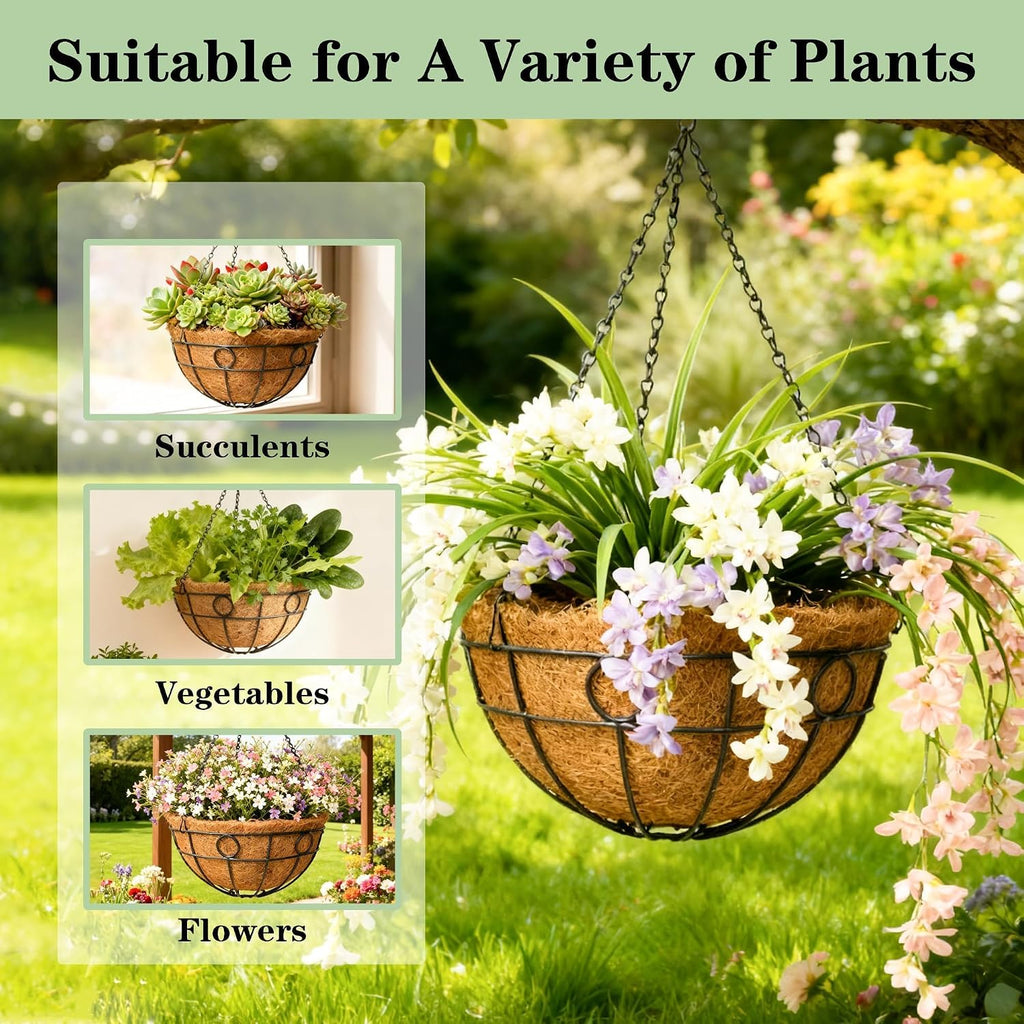 Black Metal Hanging Planter Baskets 4 Pack
