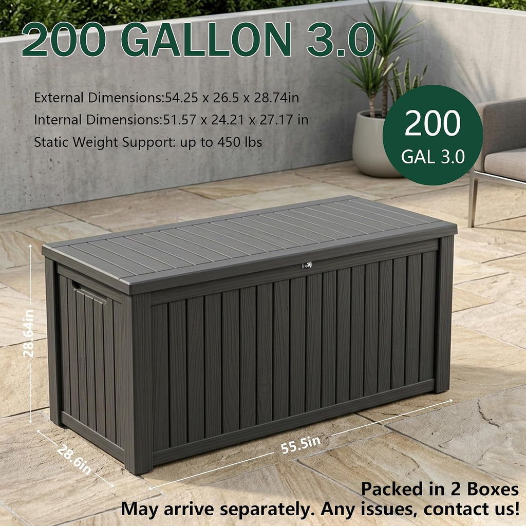 200 Gallon Black Outdoor Storage Bench Box
