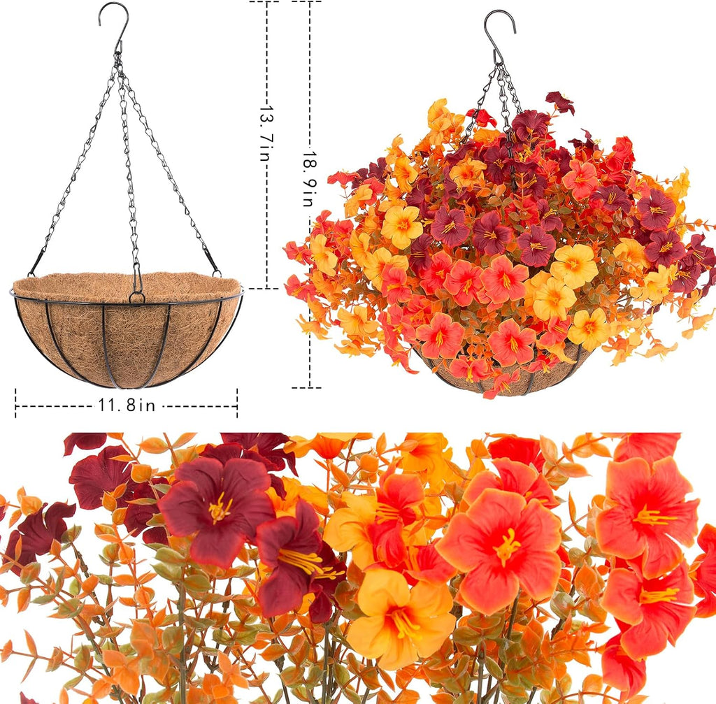 Orange Artificial Fall Hanging Flower Baskets 2 Set