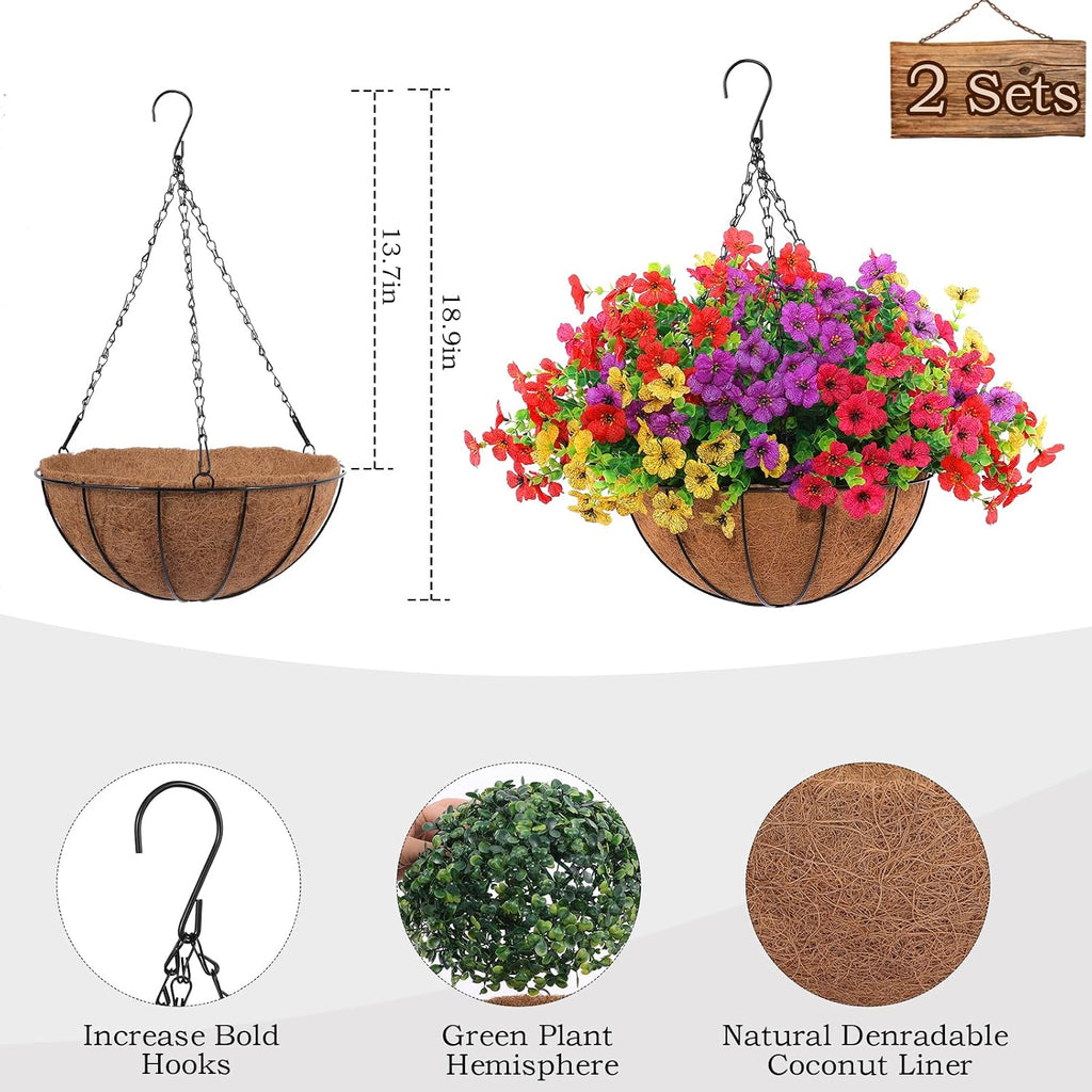 2 Set Multicolor Artificial Hanging Flower Baskets
