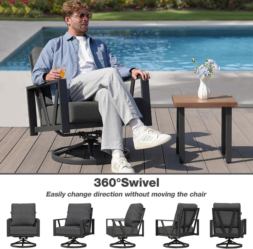 Grey Swivel Patio Chairs Set of 2