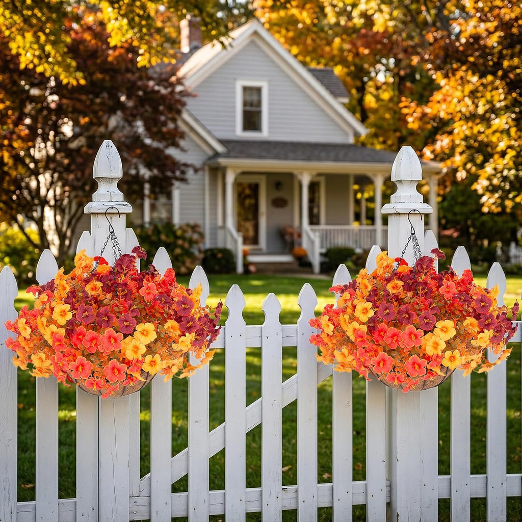 Orange Artificial Fall Hanging Flower Baskets 2 Set