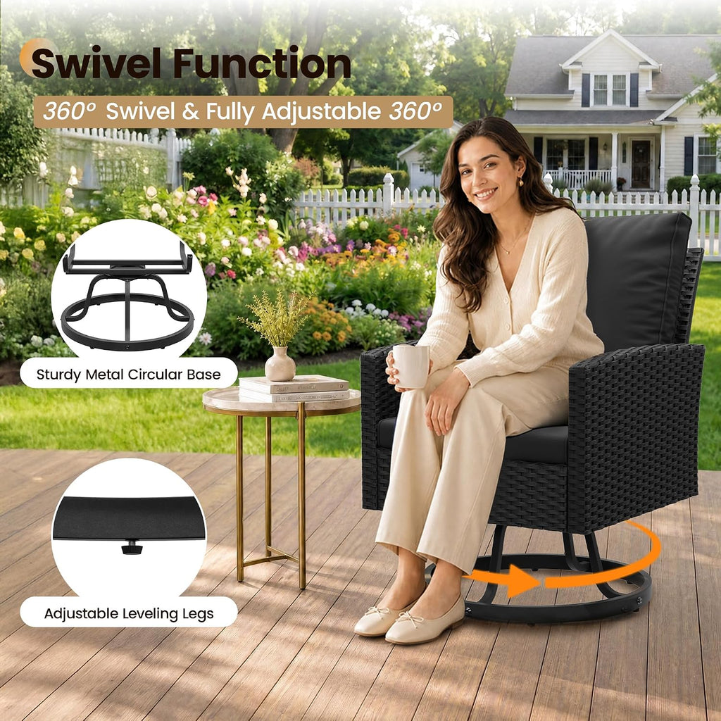 PE Rattan Black Swivel Patio Chairs Set of 2