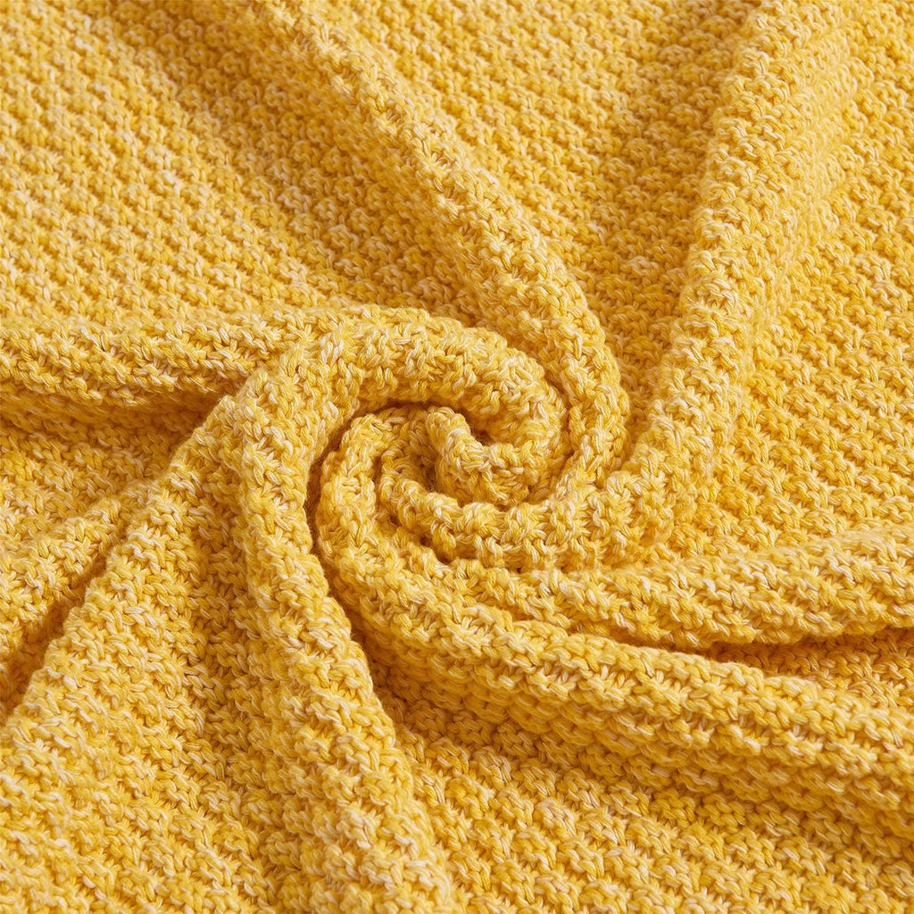 Cotton Knitted Yellow Throw Blanket