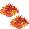 Orange Artificial Fall Hanging Flower Baskets 2 Set