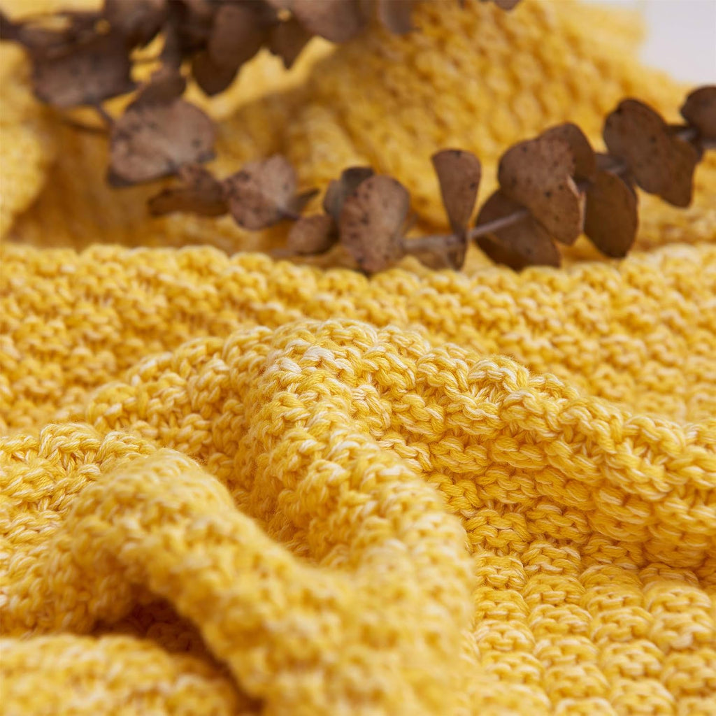 Cotton Knitted Yellow Throw Blanket