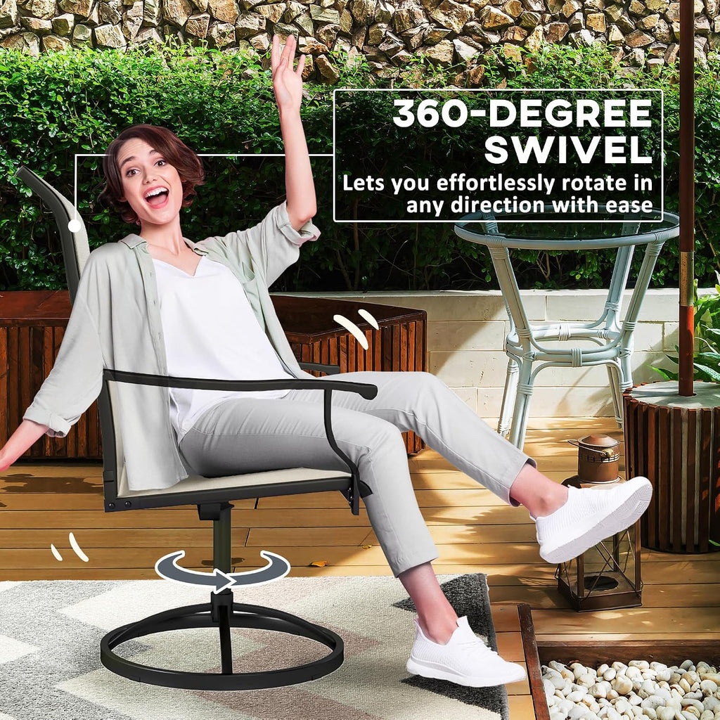 Beige Mesh Swivel Patio Chairs Set of 2