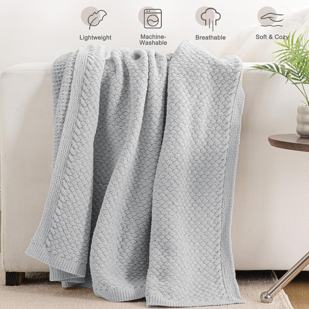 Chunky Chenille Light Grey Throw Blanket