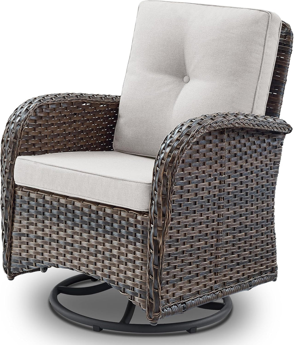 PE Wicker Brown Beige Swivel Patio Chairs