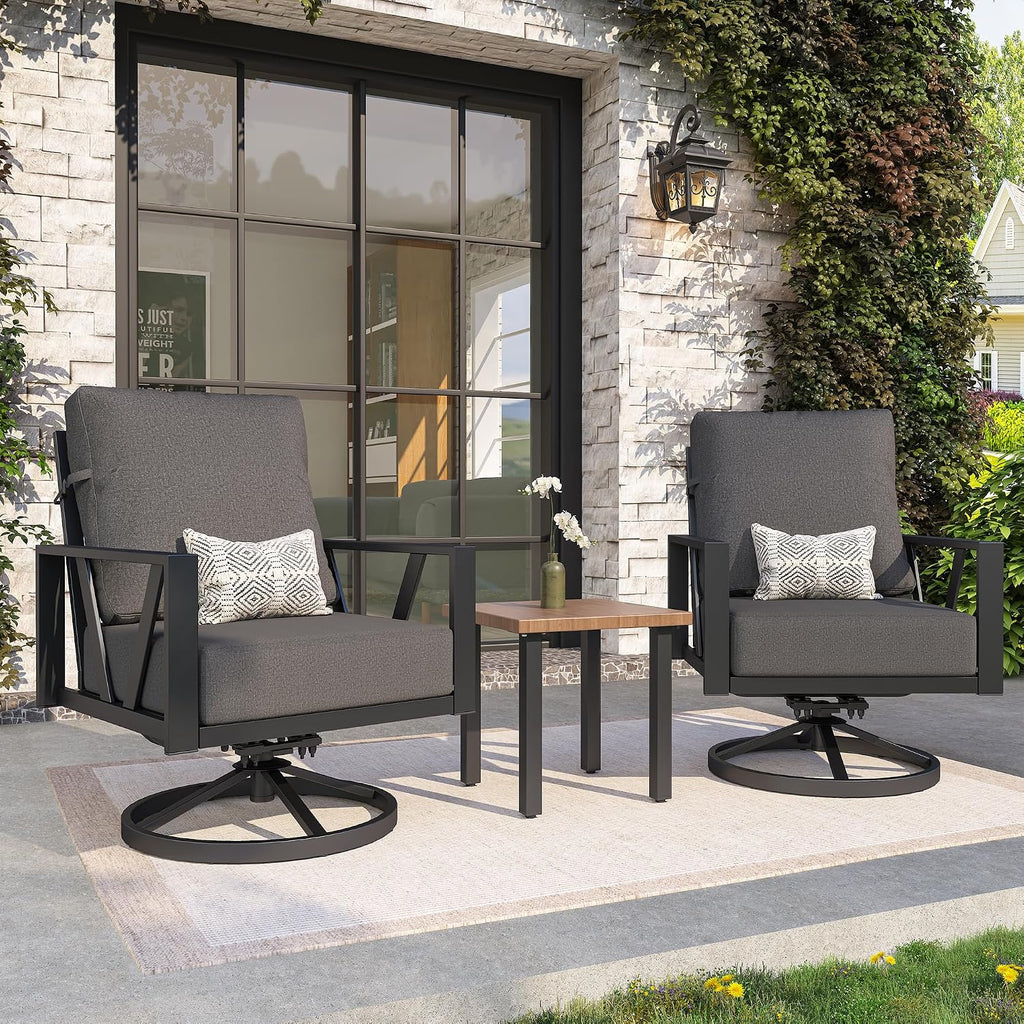 Grey Swivel Patio Chairs Set of 2