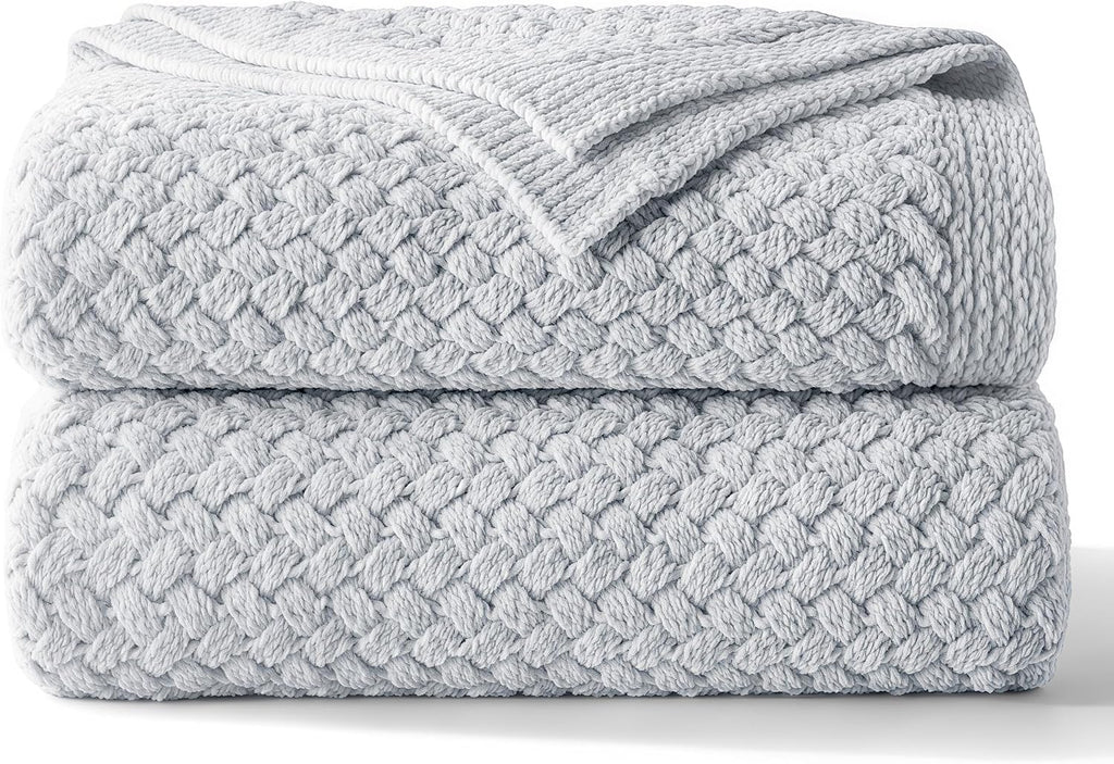 Chunky Chenille Light Grey Throw Blanket
