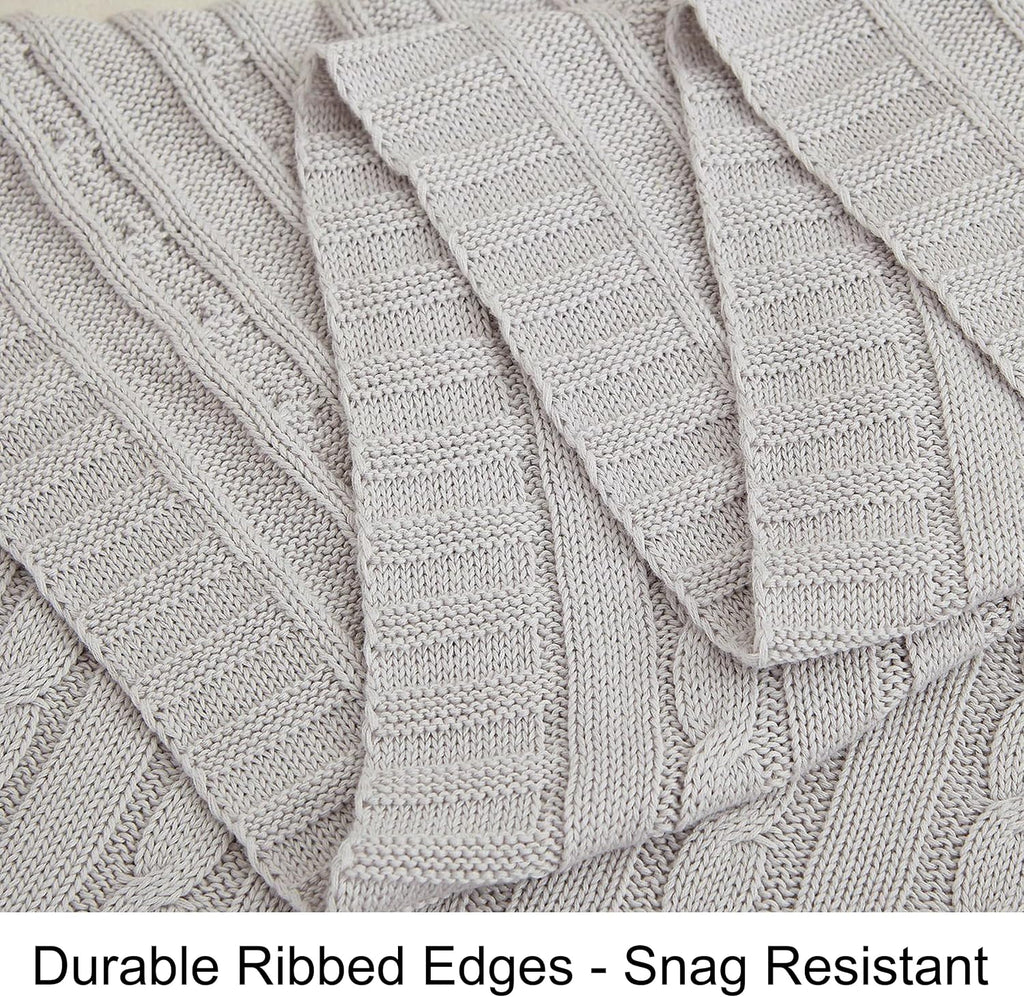 Cotton Cable Knit Silver Grey Throw Blanket