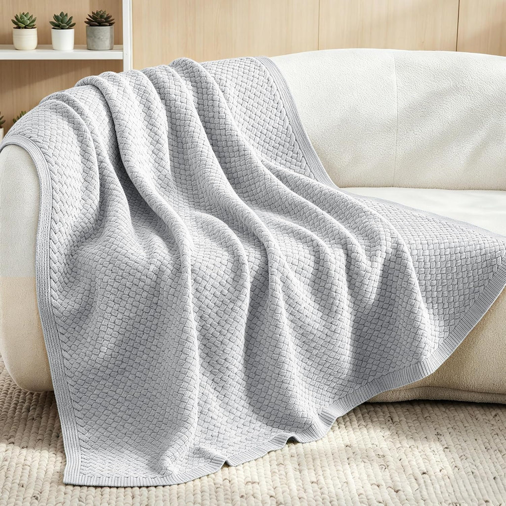 Chunky Chenille Light Grey Throw Blanket