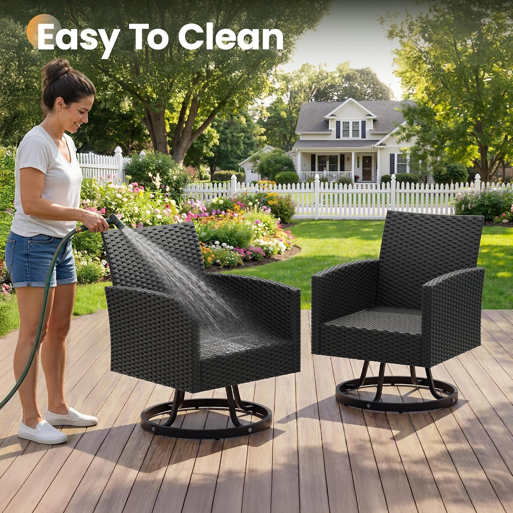 PE Rattan Black Swivel Patio Chairs Set of 2