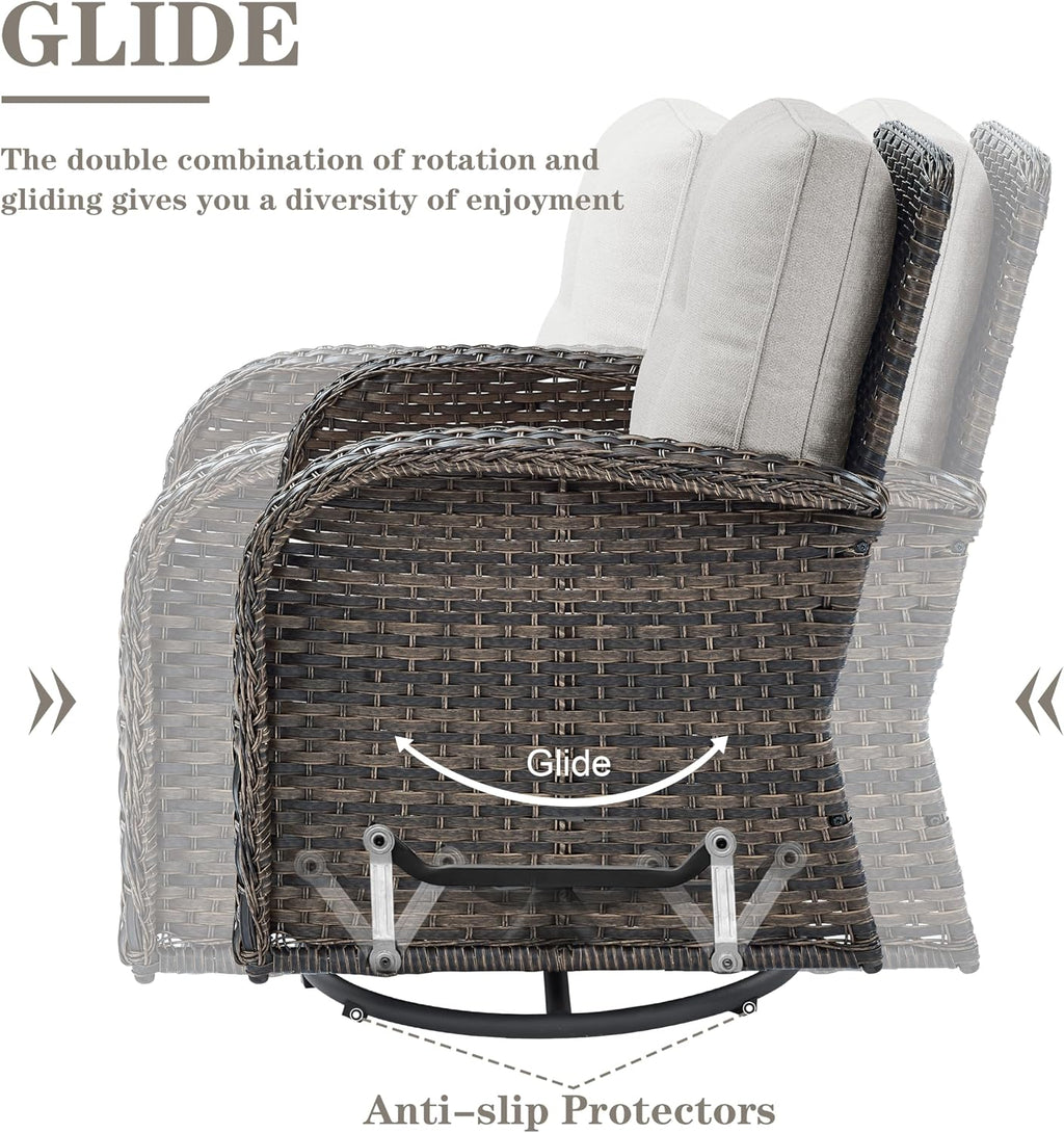 PE Wicker Brown Beige Swivel Patio Chairs