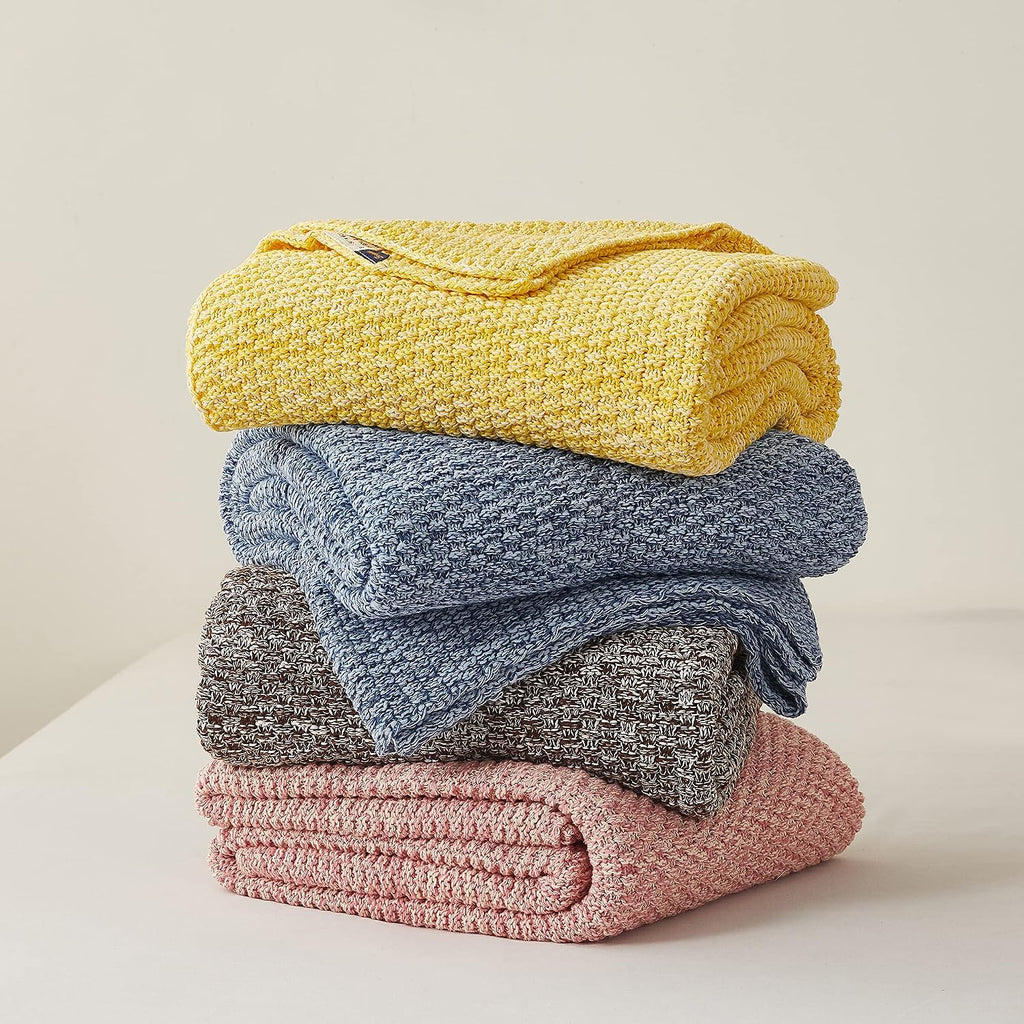 Cotton Knitted Yellow Throw Blanket