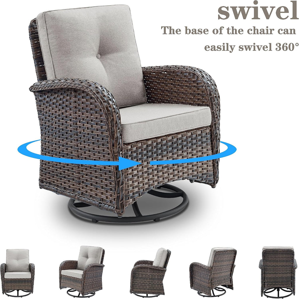 PE Wicker Brown Beige Swivel Patio Chairs