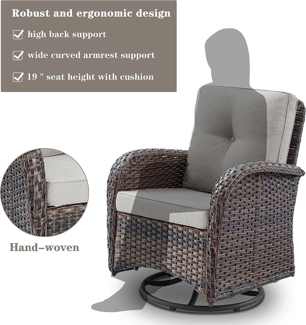 PE Wicker Brown Beige Swivel Patio Chairs