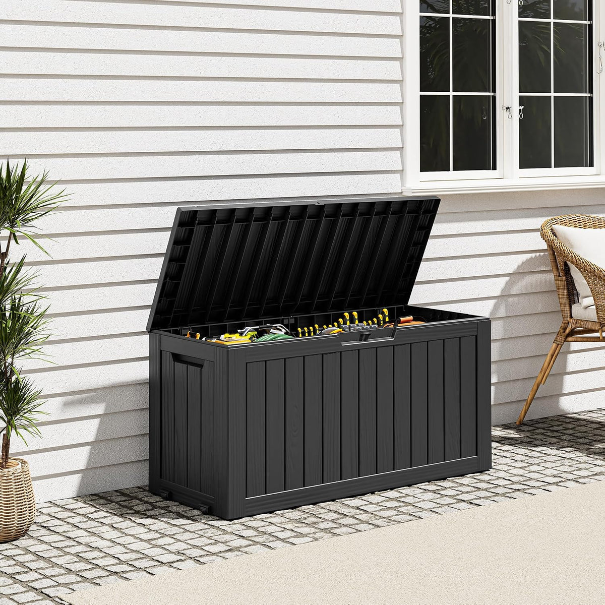 85 Gallon Black Resin Outdoor Storage Box