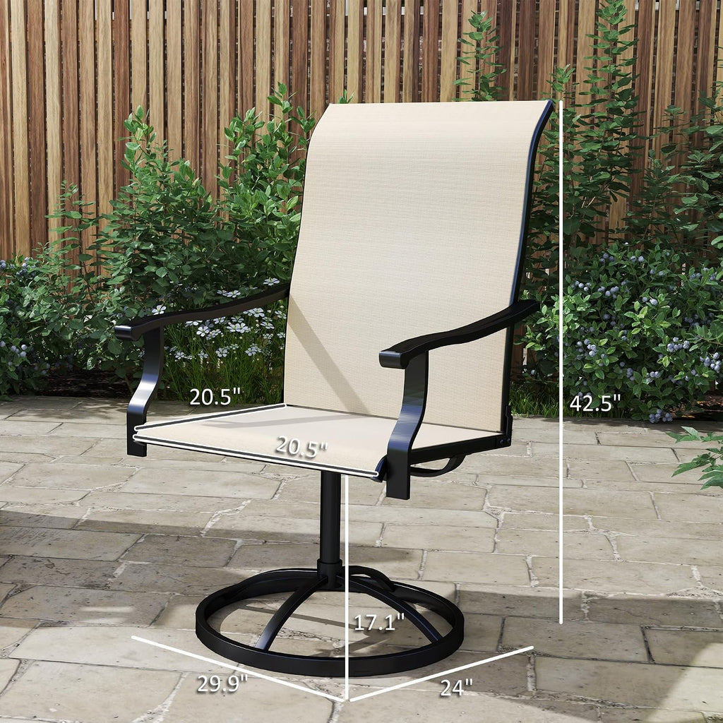 Beige Mesh Swivel Patio Chairs Set of 2