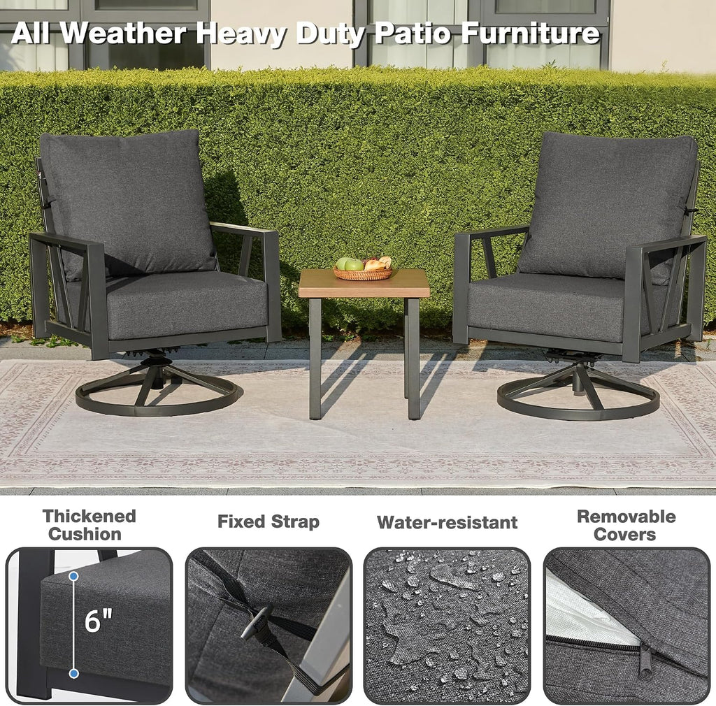 Grey Swivel Patio Chairs Set of 2